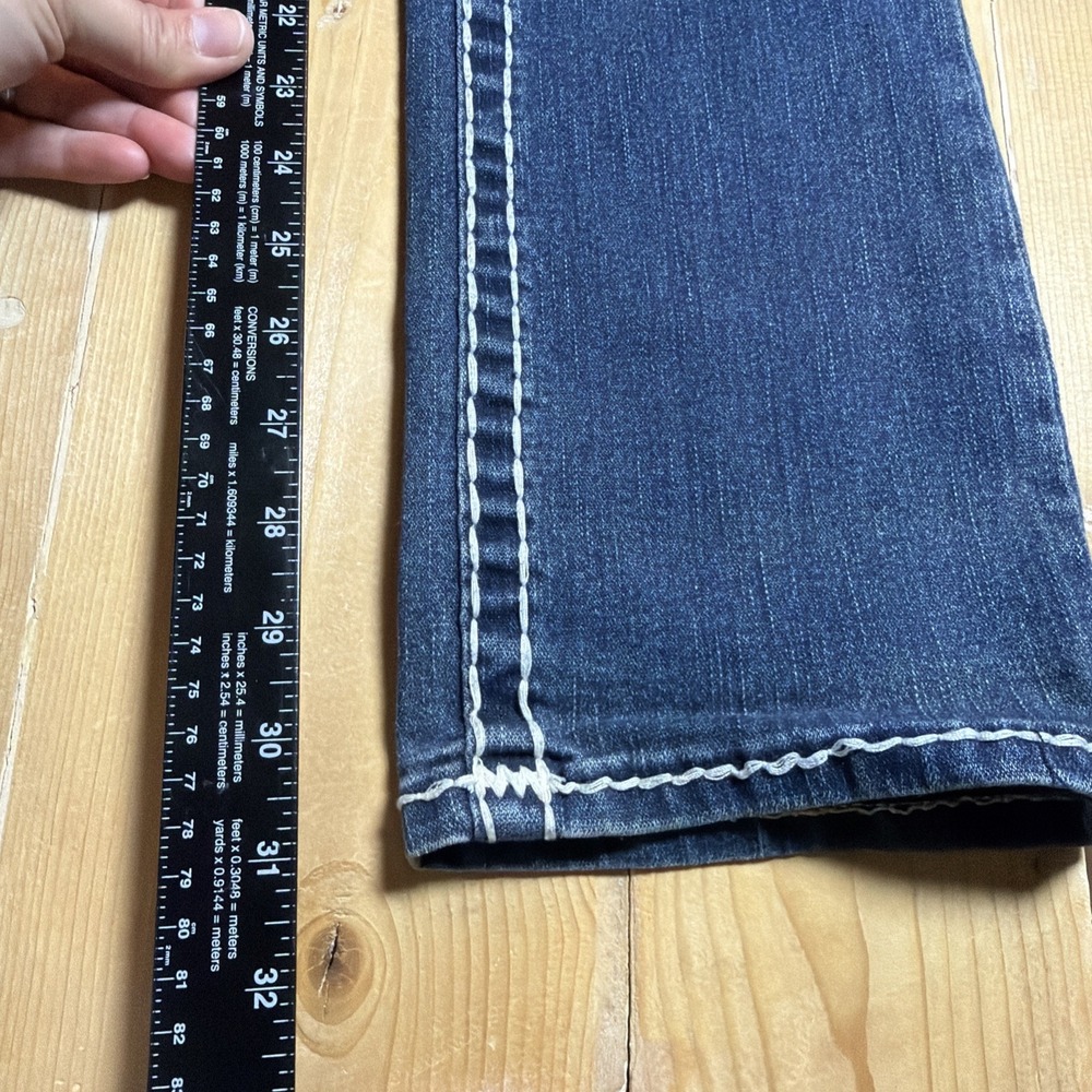 True Religion Billy Super T Straight Leg Jeans Dark Wash White Stitch Size 27 - Picture 2 of 6